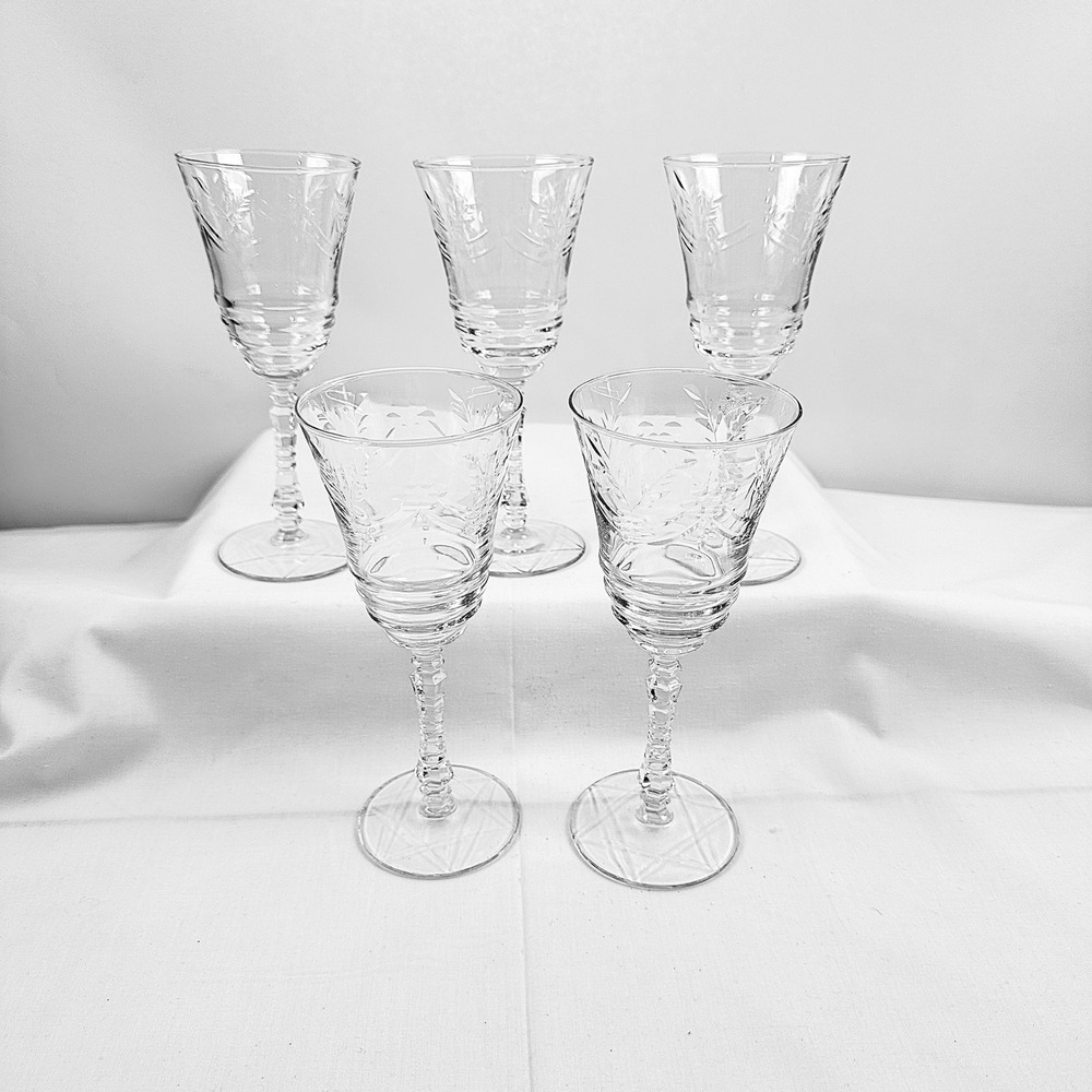 5 Rock Sharpe‎ Arctic Rose Water Goblets Crystal Blown Glass Discontinued